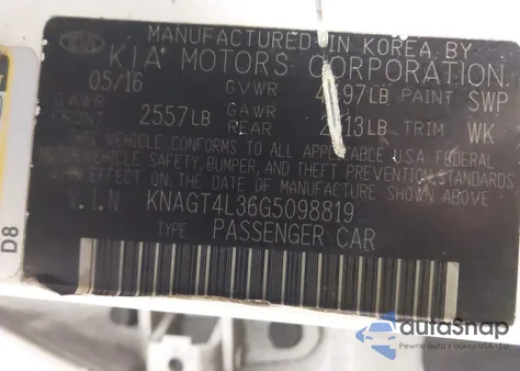 2016 Kia Optima Lx z USA, uszkodzony, nr VIN KNAGT4L36G5098819